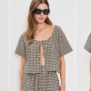 Checkered Black and Cream Women's Top